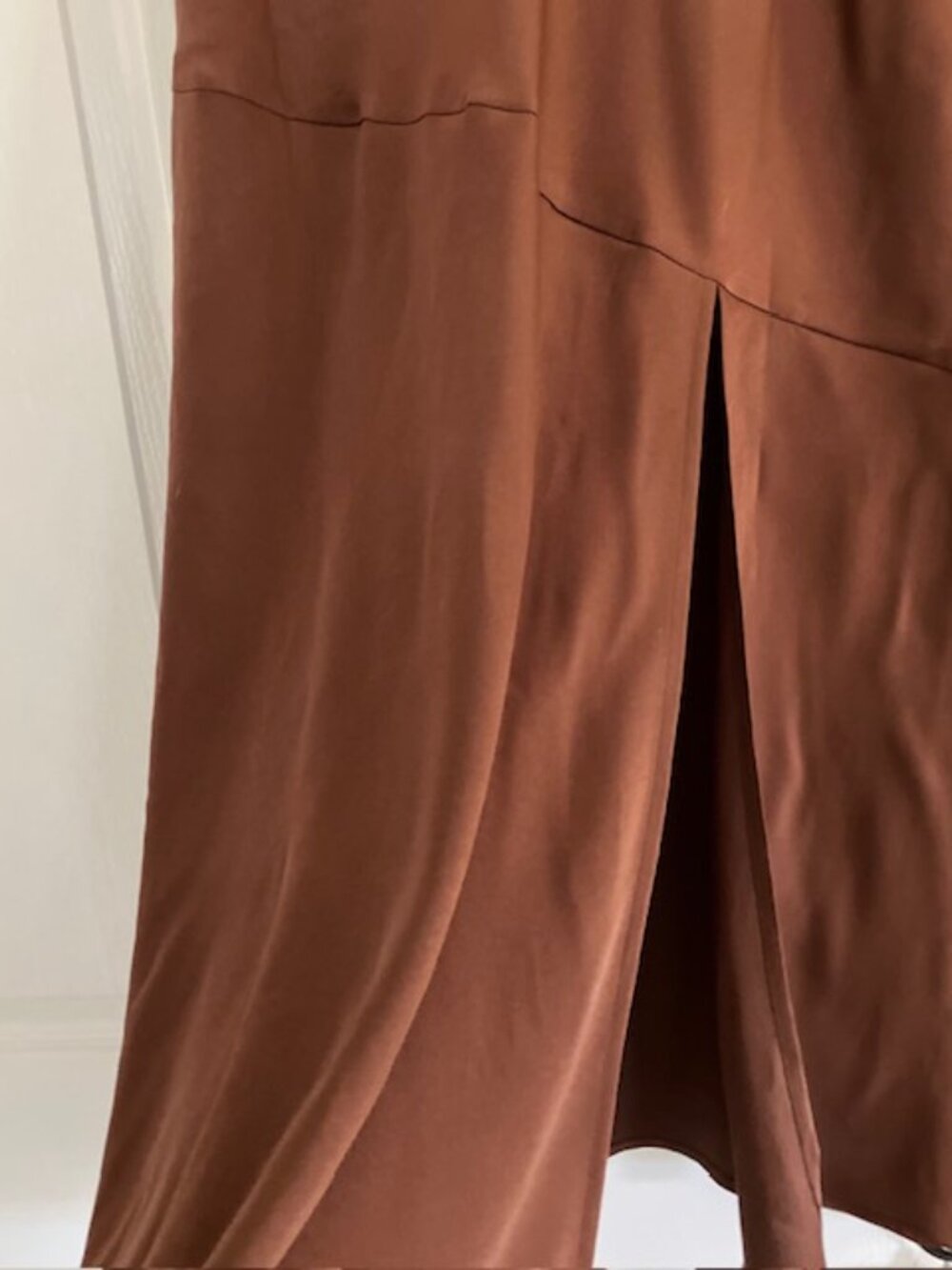 Pink Lily choc brown/copper satin look maxi skirt size L contemporary - Picture 4 of 8